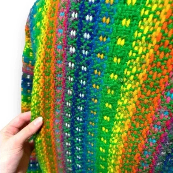 Unisex Ecuadorian 100% Wool Rainbow Cable Knit Full Zip Sweater - Picture 6 of 11